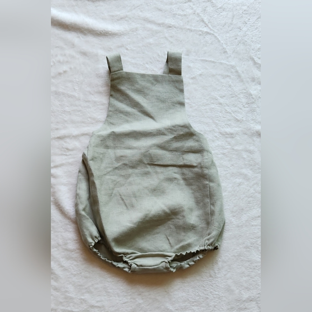 LIKE NEW Sage Green Linen Onesie with Wide Straps and Bubble Shape